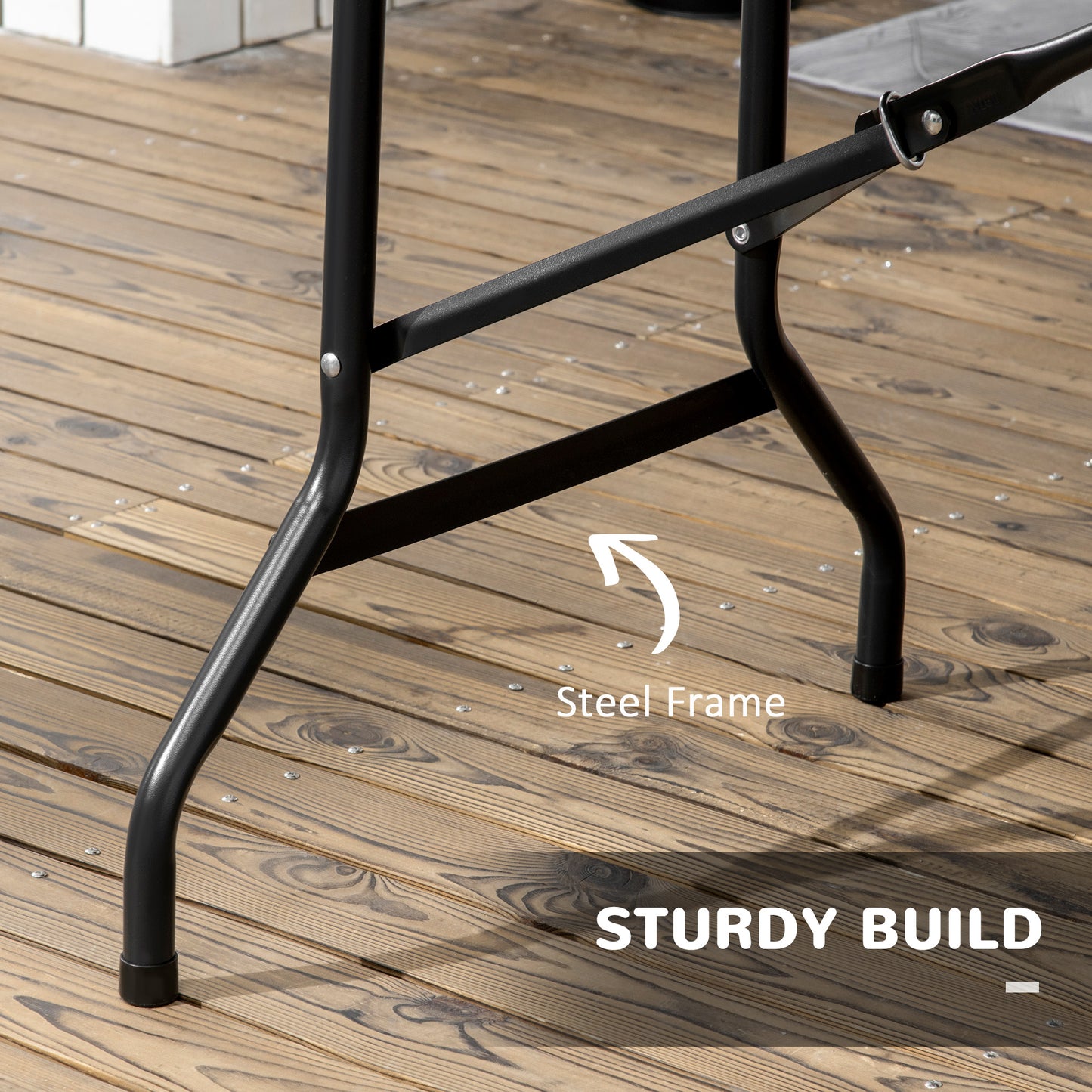 Outsunny Folding Garden Table for 6, Rectangular HDPE Top, Steel Frame, Foldable, Charcoal Grey