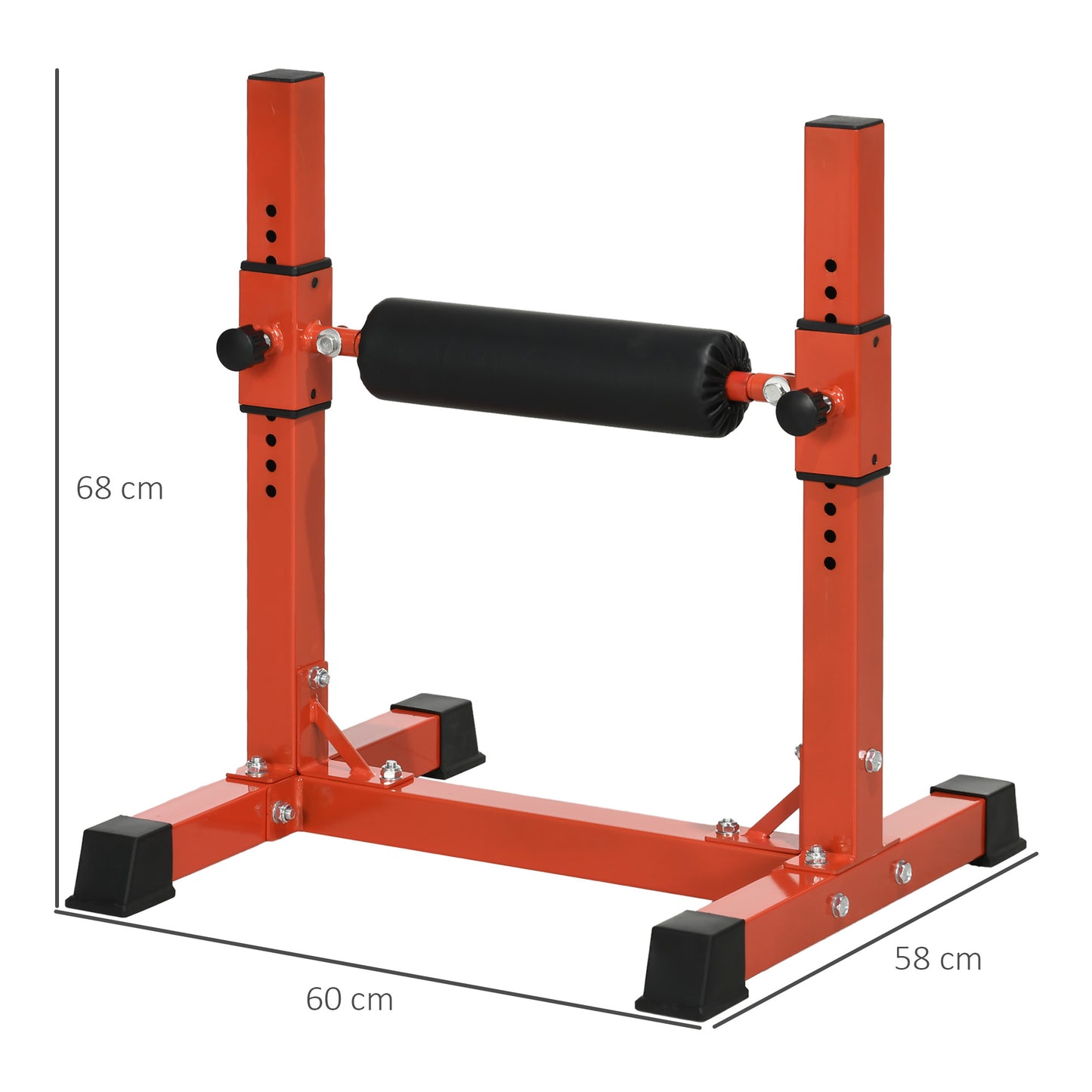 SPORTNOW Bulgarian Split Squat Stand, 12-Level Adjustable Single Leg Squat Machine with Foam Roller & Anti-Slip Pads for Lower Body Training, Red