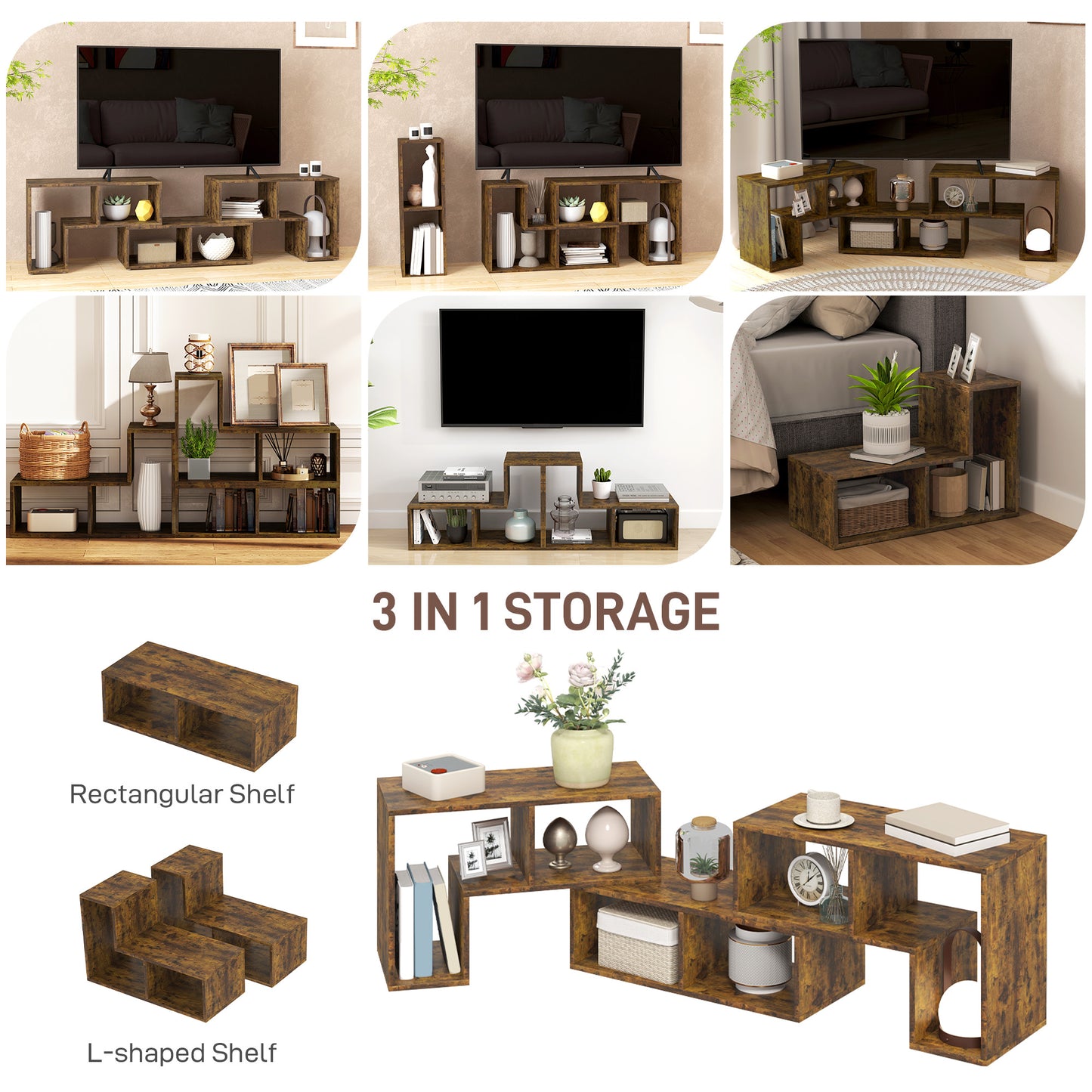 HOMCOM TV Stand for TVs up to 75 Inches, TV Unit with Storage Shelves, Rustic Brown