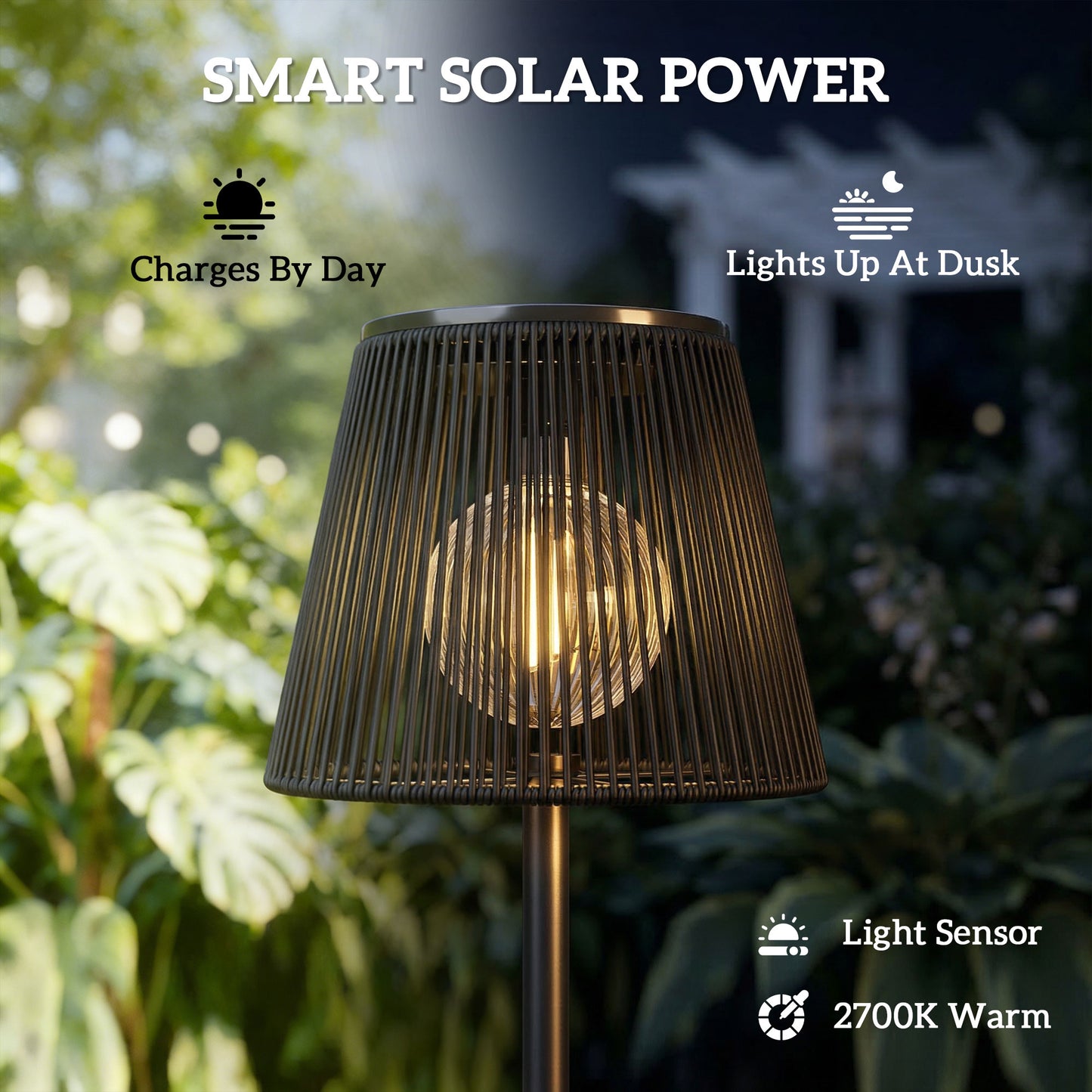Outsunny Outdoor Solar Floor Lamp, Adjustable Height Rechargeable Floor Lamp IP44 Waterproof
