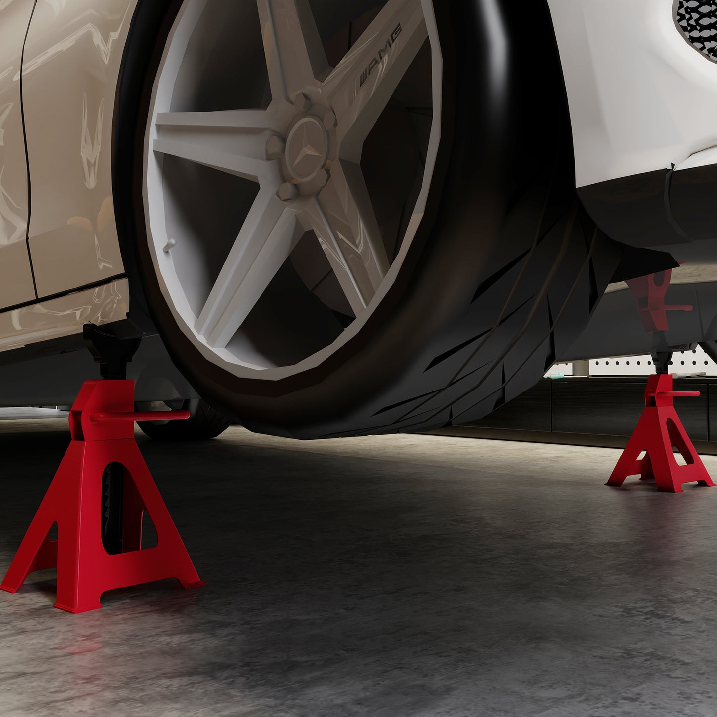 HOMCOM Axle Stands 3 Ton, Pack of 2, 38.5-60 cm Adjustable Heavy Duty Car Lift Tool for Vehicles, Caravans, Workshops, Red