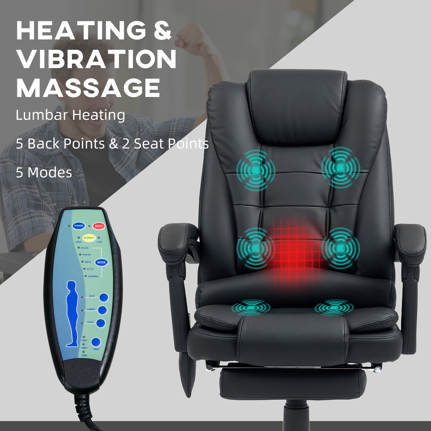 Vinsetto Heated 6 Points Vibration Massage Executive Office Chair with Footrest Black