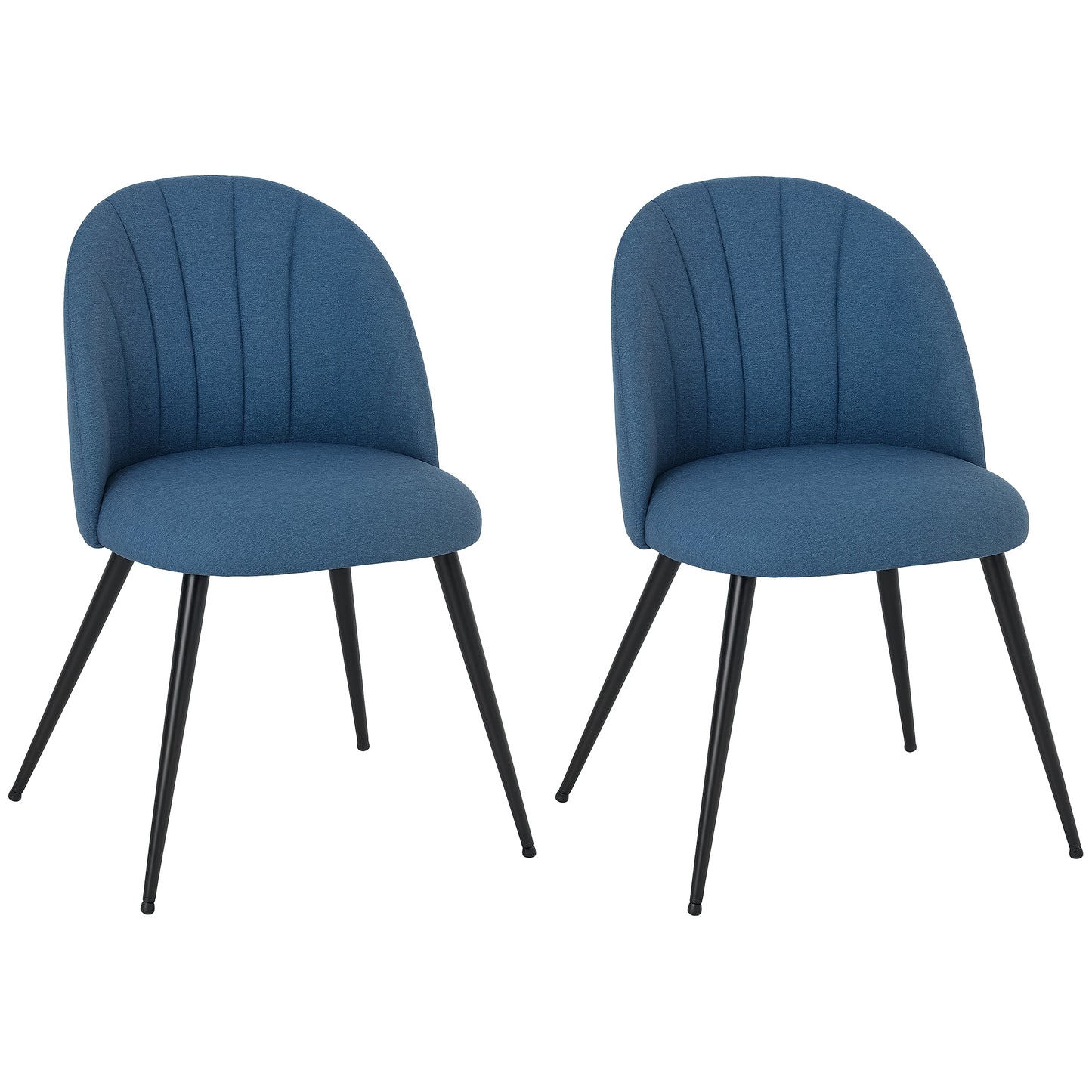HOMCOM Velvet Dining Chairs Set of 2, Modern Upholstered, Metal Legs, Shell Backrest, Padded Seat for Dining Room, Bedroom, Living Room, Blue