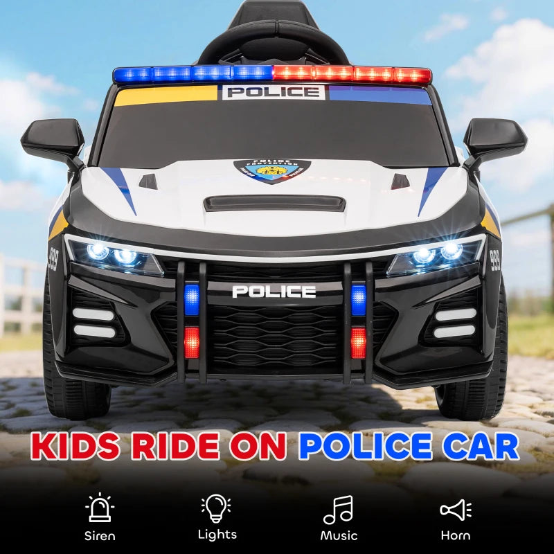 AIYAPLAY Kids Electric Ride on Police Car with Remote Control, Music, Horn, Siren Flashing Lights for 3-5 Years Old, Multicolour