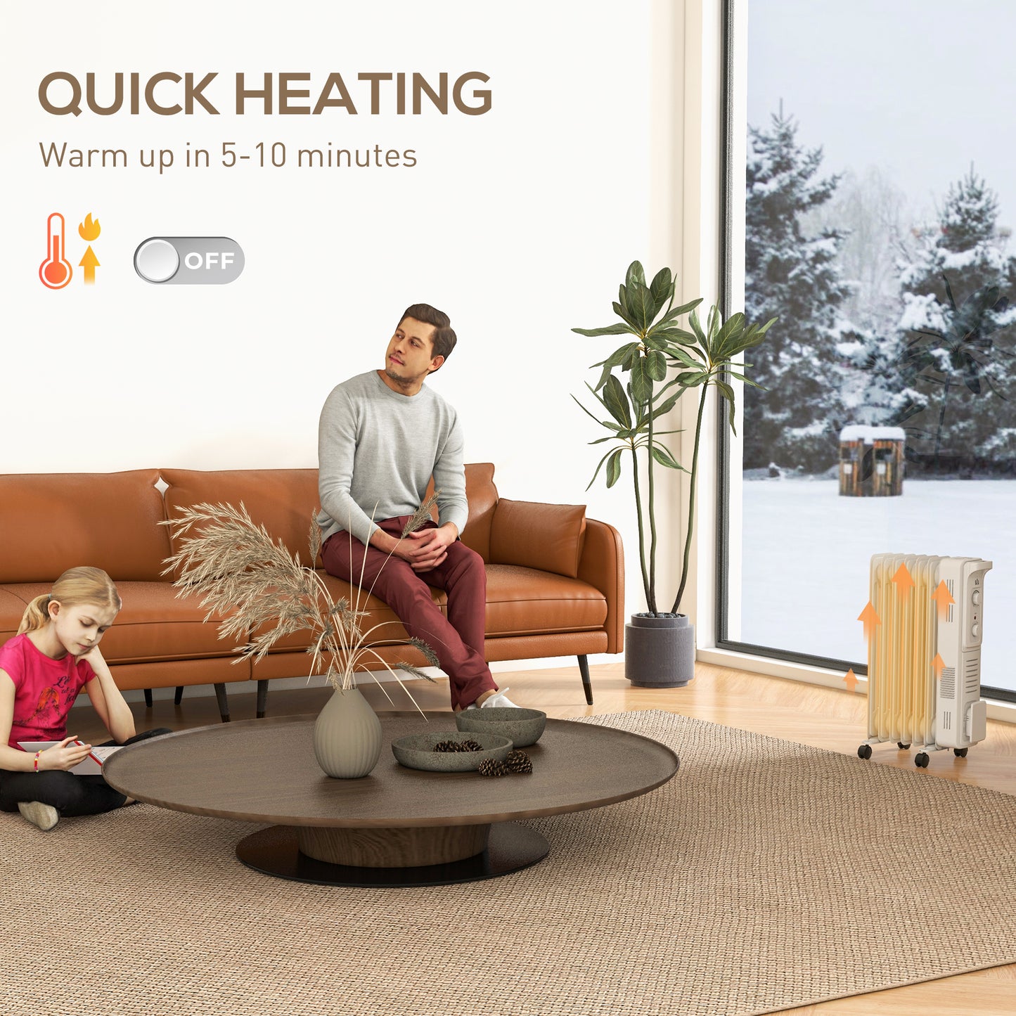 HOMCOM 1500W Quiet Oil Filled Radiator, 7 Fin White