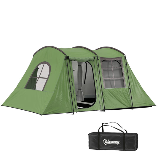 Outsunny 3-4 Man Tunnel Tent, Family Camping Tent with Porch, Bedroom & Living Area, 3000mm Waterproof, Portable with Bag, Green