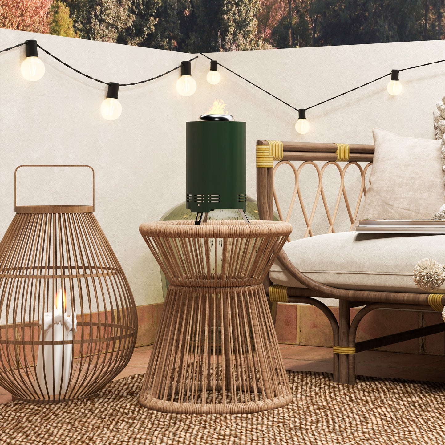 Outsunny Smokeless Fire Pit, 16cm Portable Stainless Steel Wood/Pellet Burning Firepit with Poker for Garden Camping, Green