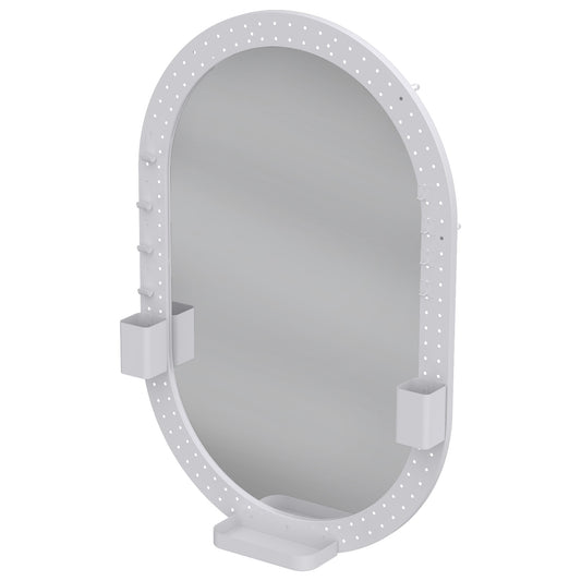 HOMCOM Oval Wall Mirror, 60 x 90 cm Decorative Hanging Mirror with Pegboard Frame, Wall-Mounted, White