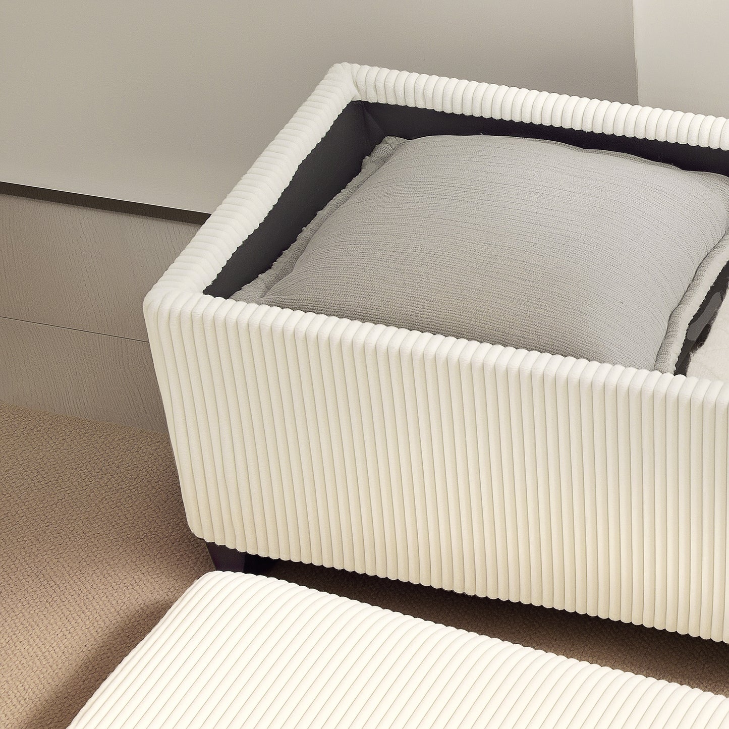 HOMCOM Storage Ottoman Bench, Corduroy Footstool with Removable Lid and Legs, 112cm Storage Chest Box for Living Room, Bedroom, Hallway, Beige