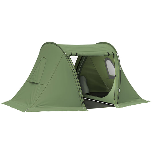 Outsunny 3 Man Camping Tent with Living Area & 2 Bedrooms, 3000mm Waterproof, Sewn-in Groundsheet, Portable with Bag, Green