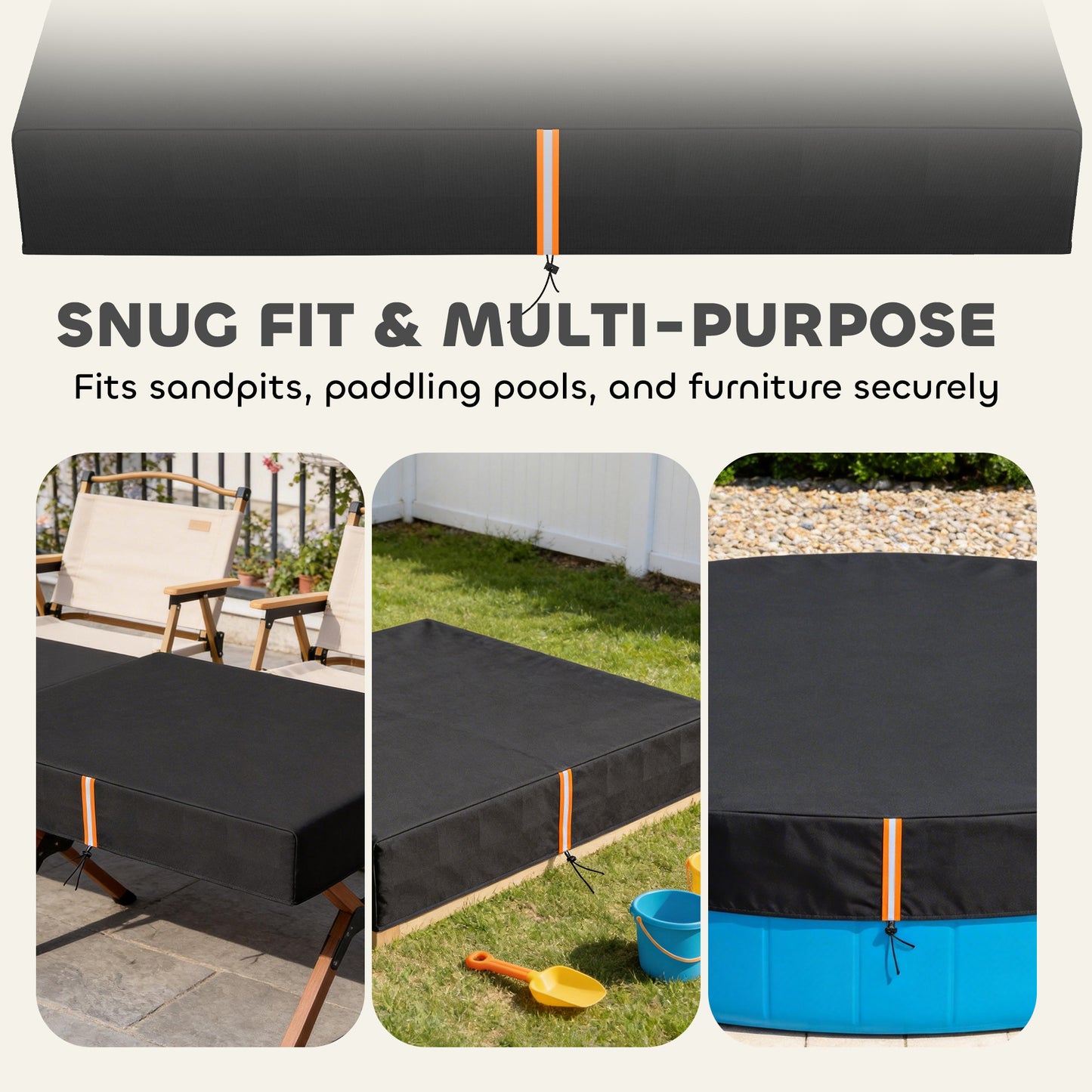 AIYAPLAY Sandbox Cover, Square Sandpit Cover Waterproof Dustproof UV Protection, Sandbox Canopy with Drawstring and Elastic Band Black
