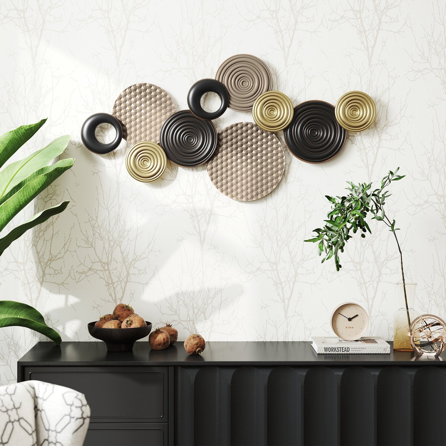 HOMCOM Metal Wall Art, Modern Hanging Wall Decor with Multi-Disc Design for Living Room Bedroom Dining Room