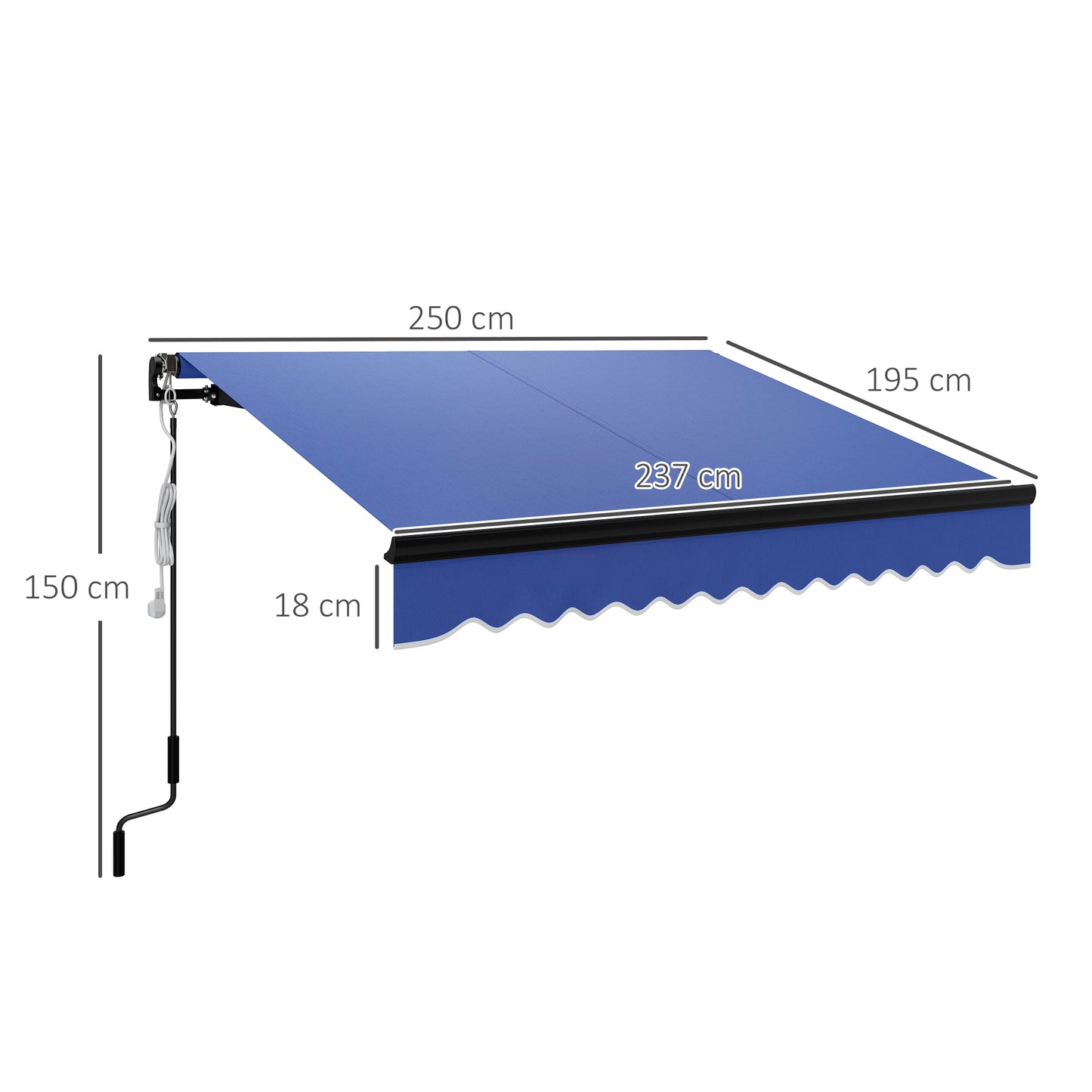Outsunny 2.5x2m Electric Awning, LED & Remote, Aluminium Frame, UV50+ Canopy for Garden/Patio, Blue
