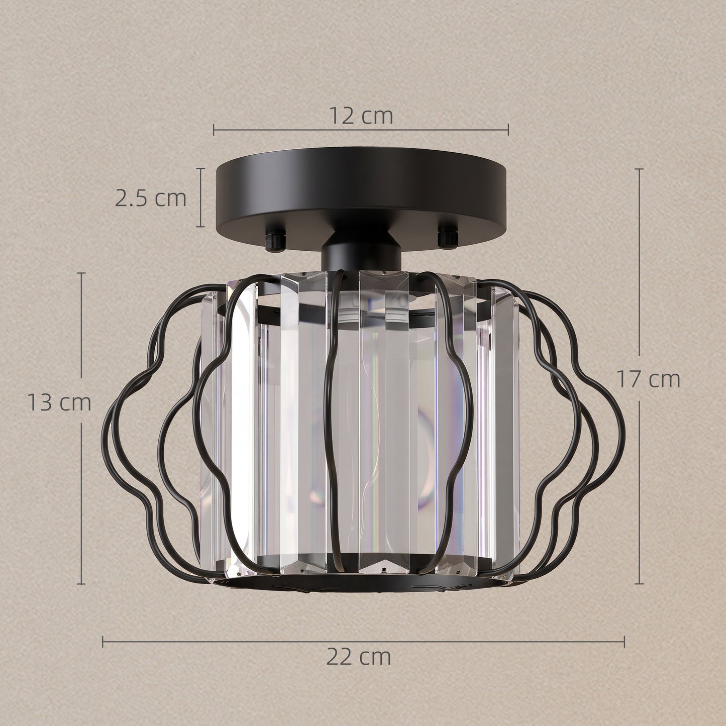 HOMCOM Crystal Ceiling Light Fixtures, Modern Semi-Flush Ceiling Lighting with Crystal Strips, 2 Pack, Black