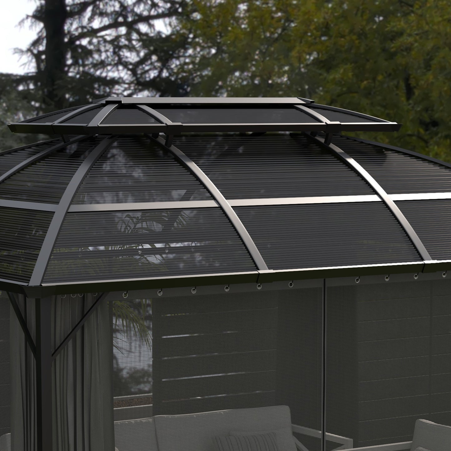 Outsunny 4 x 3m Aluminium Frame Hard Gazebo with Accessories - Black