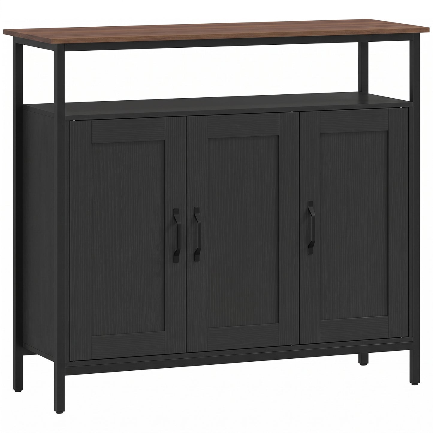HOMCOM Industrial Kitchen Sideboard with Open Shelf, 2 Cabinets, Adjustable Shelves for Living Room, Dining Room, Black