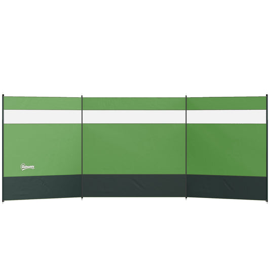 Outsunny Camping Windbreaker with Clear Windows, Carry Bag and Steel Poles, for Beach Caravan Campervan, 440 x 140cm, Army Green
