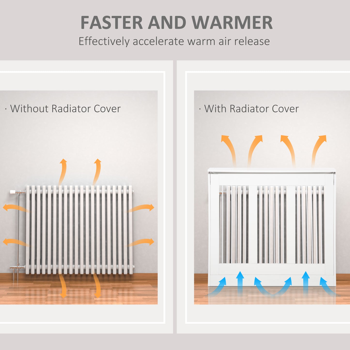 HOMCOM Radiator Cover Vertical Slatted Grille Heater Cover Top Shelf MDF Steel for Heat Circulation 90 x 18 x 84 cm White