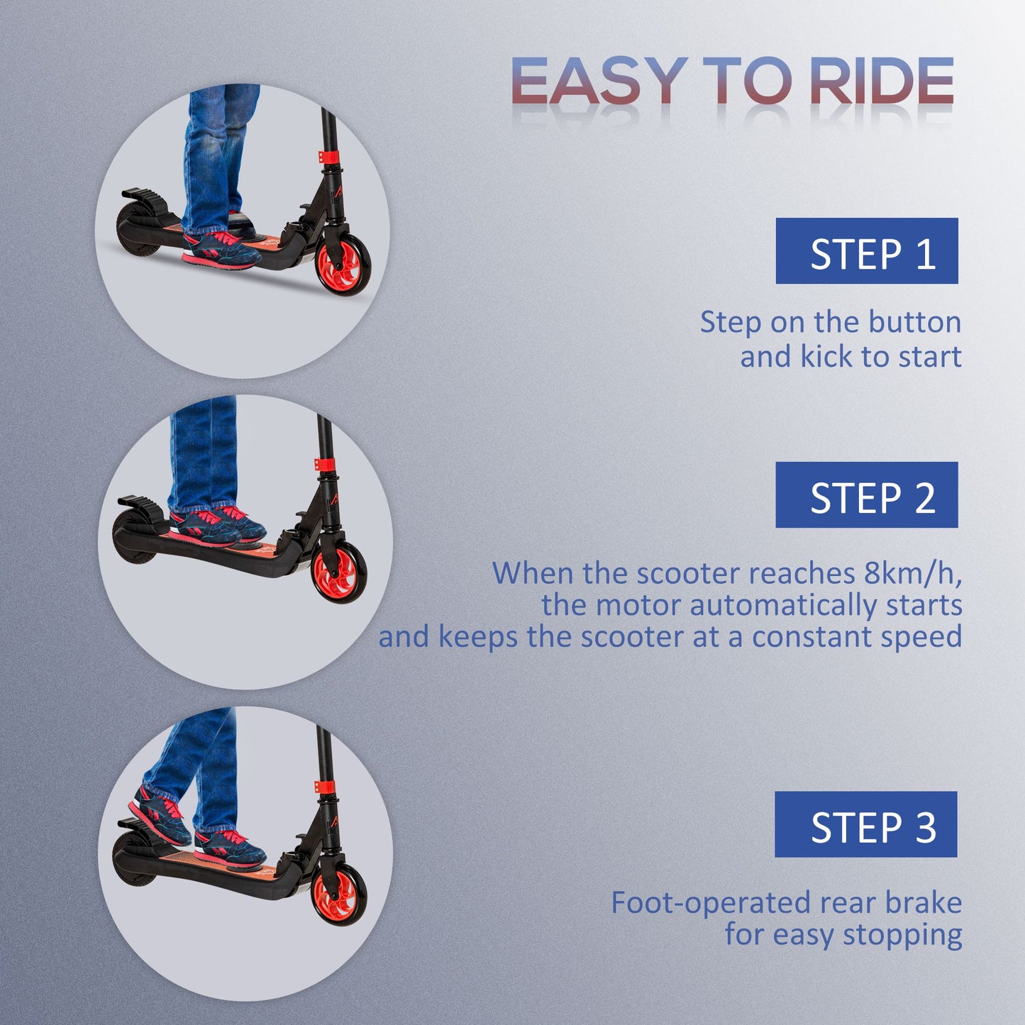 HOMCOM Folding Electric Scooter with Brake, for Ages 6+ Years, 8km/h Maximum Speed, Red
