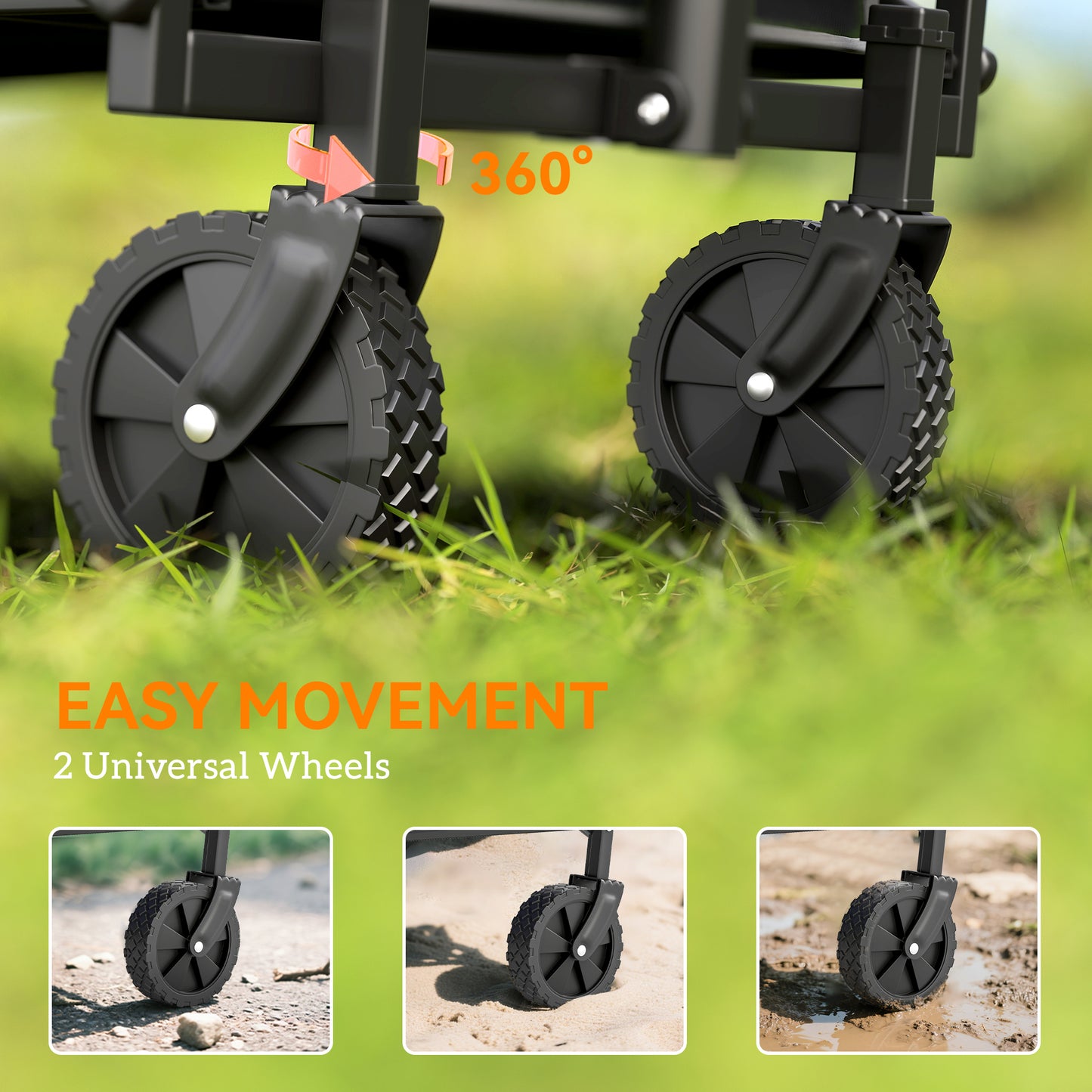 Outsunny Festival Trolley, 62L Heavy Duty Folding Wagon, 120kg Capacity with Adjustable Handle and Carry Bag for Beach/Camping, Grey
