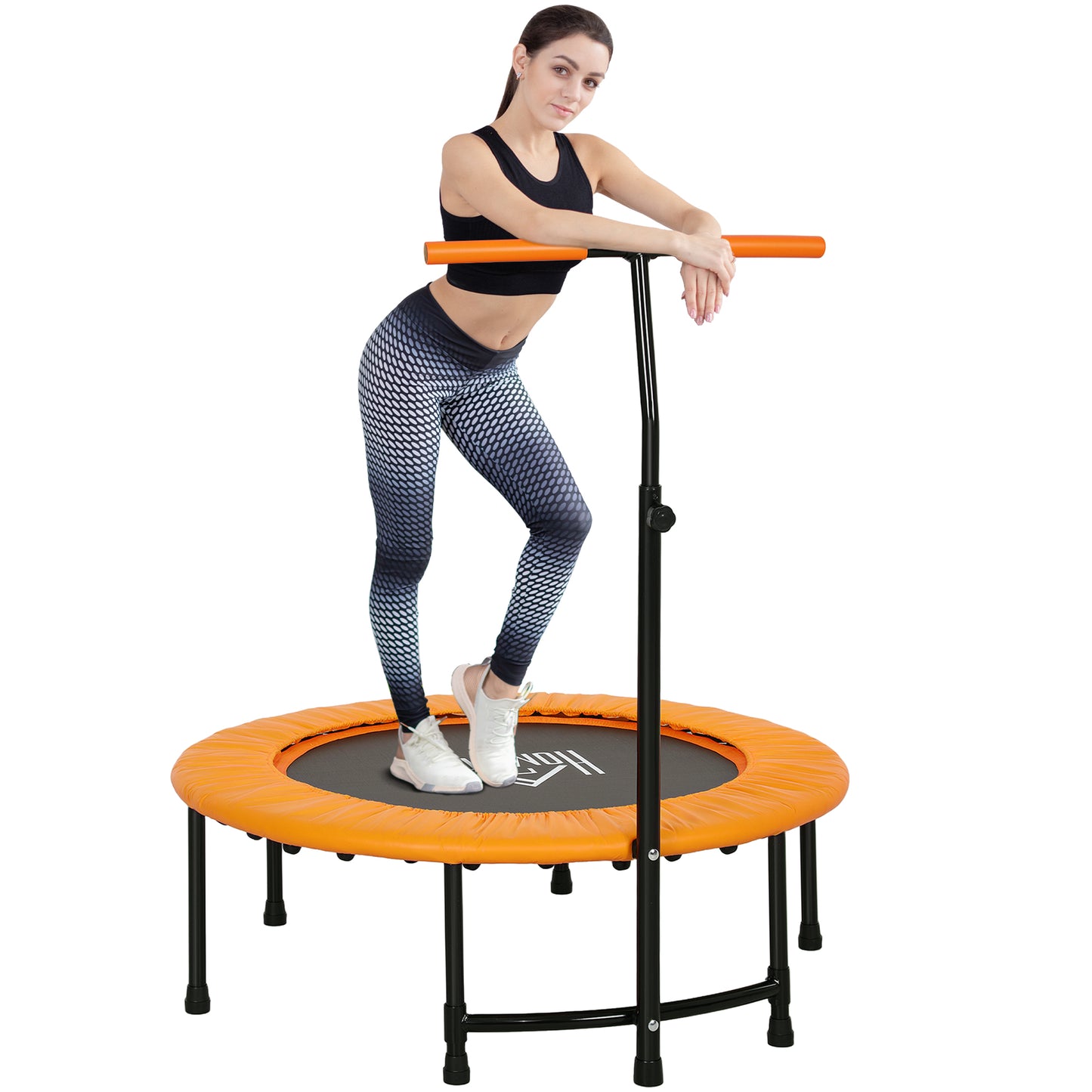 HOMCOM 40" Fitness Trampoline with Adjustable Handle, Support Up to 100kg, Orange