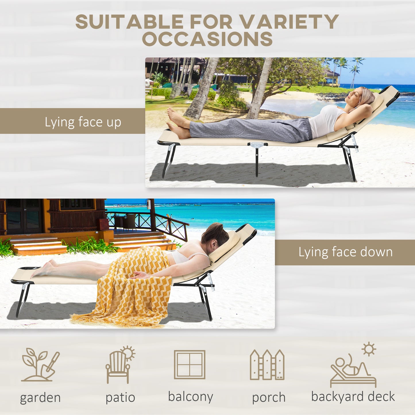 Outsunny Adjustable 2-Piece Sun Lounger Set with Pillow - Brown