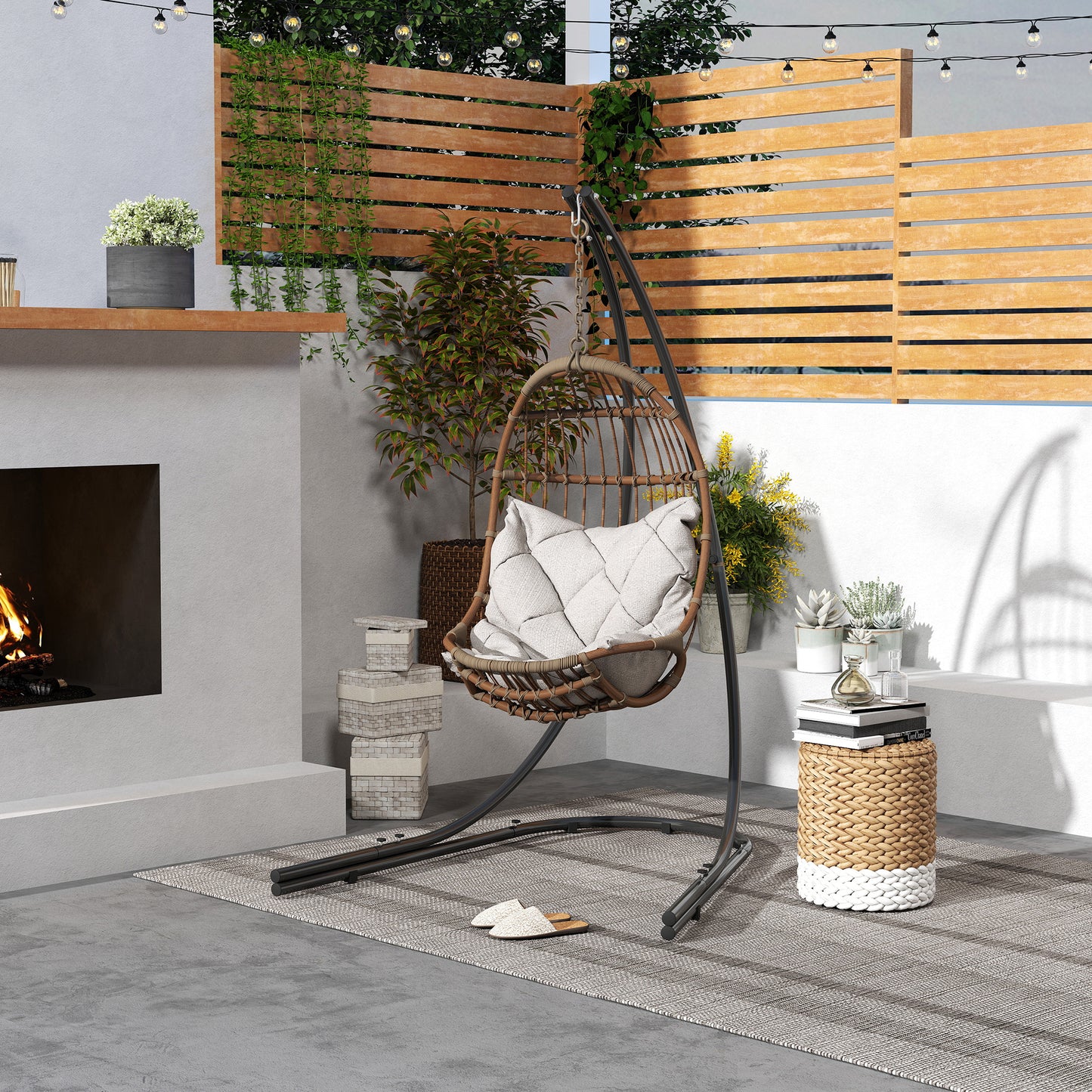 Outsunny Hammock Chair Stand, Heavy Duty Metal Frame, 150 KG Capacity, Indoor/Outdoor Use, Black