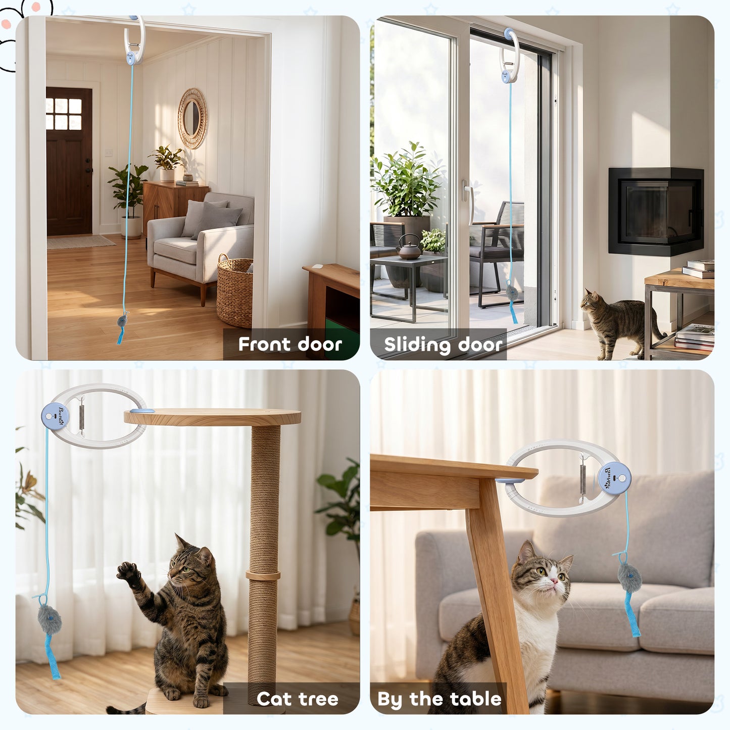 PawHut Interactive Cat Toys for Indoor Kittens & Adult USB Rechargeable Door Hanging Bouncing Mouse Teaser