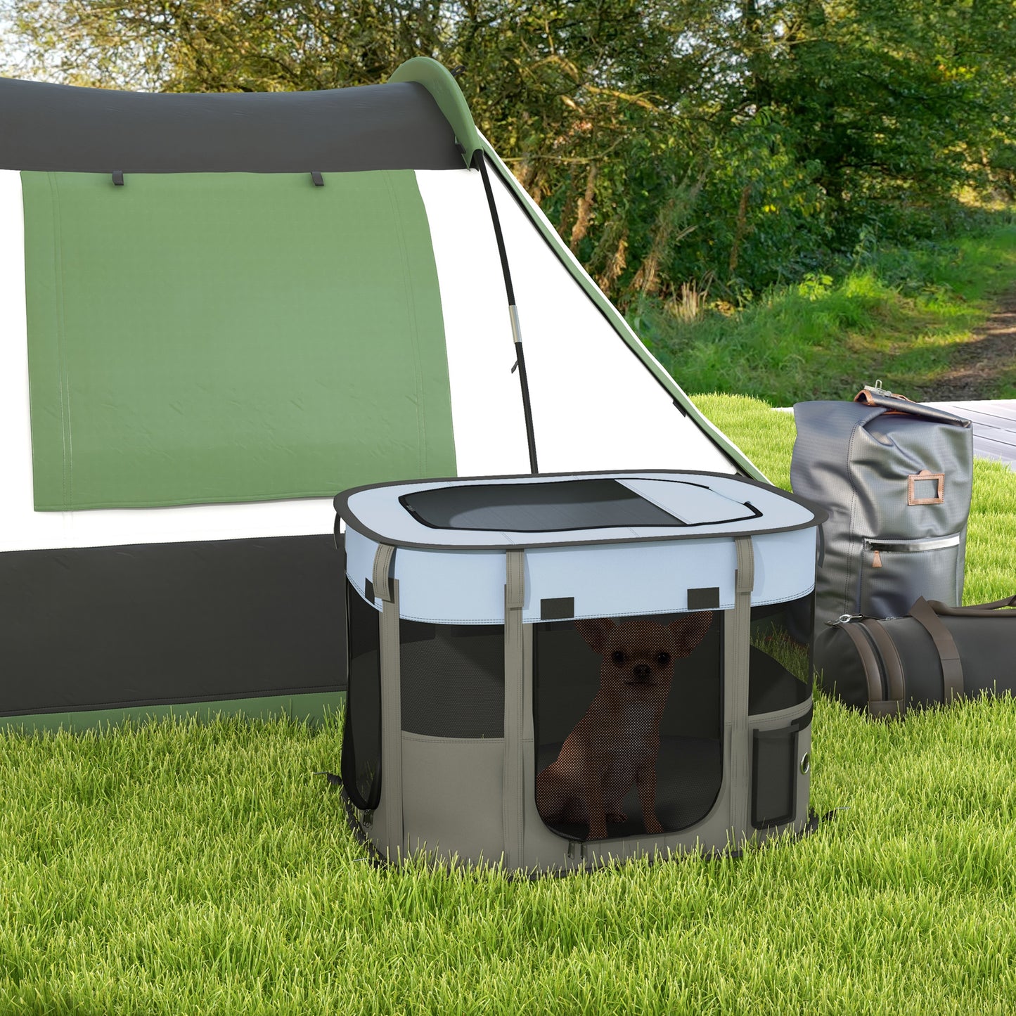 PawHut Foldable Dog Pen with Storage Bag for Indoor/Outdoor Use Grey - Small