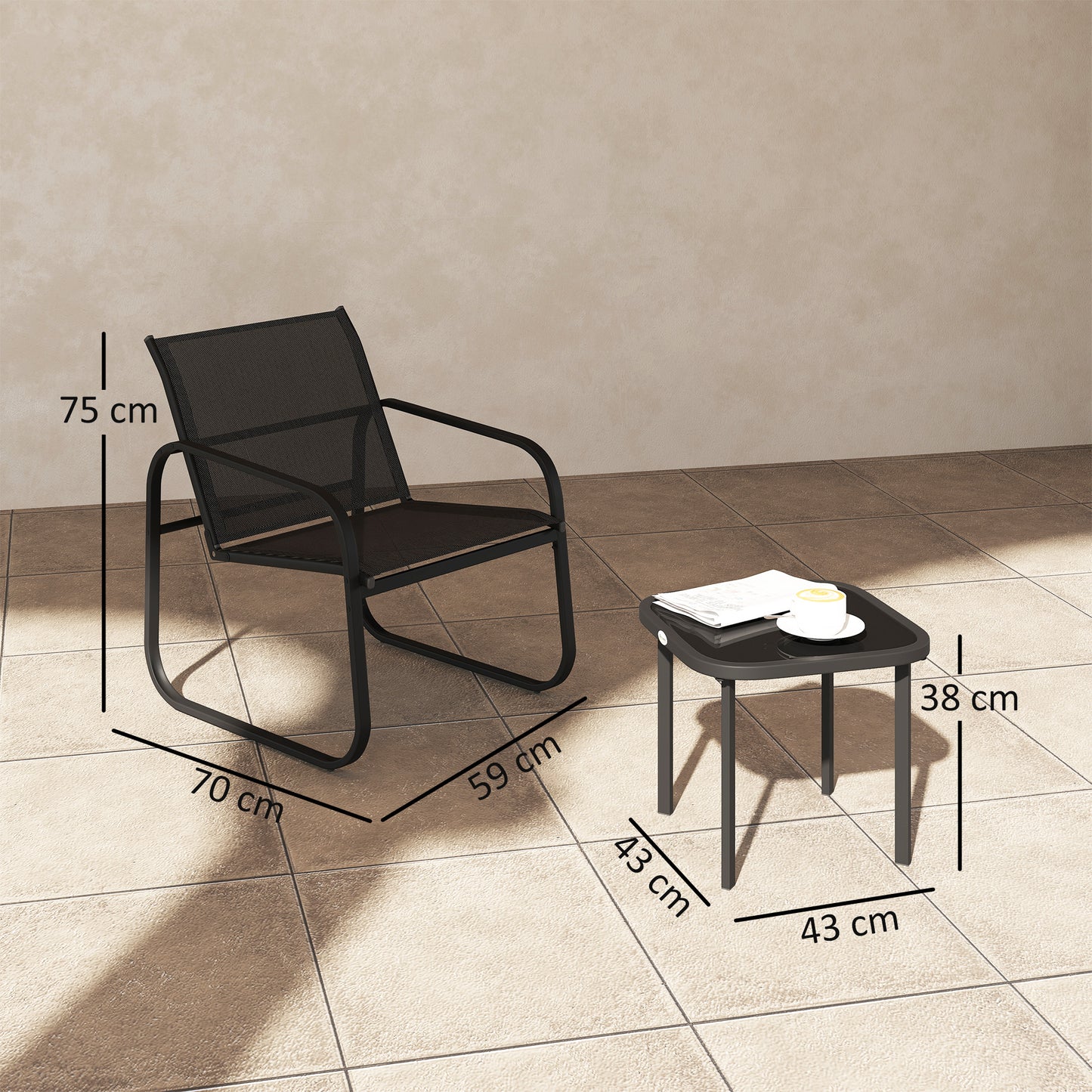 Outsunny Three-Piece Garden Seating Set - Black