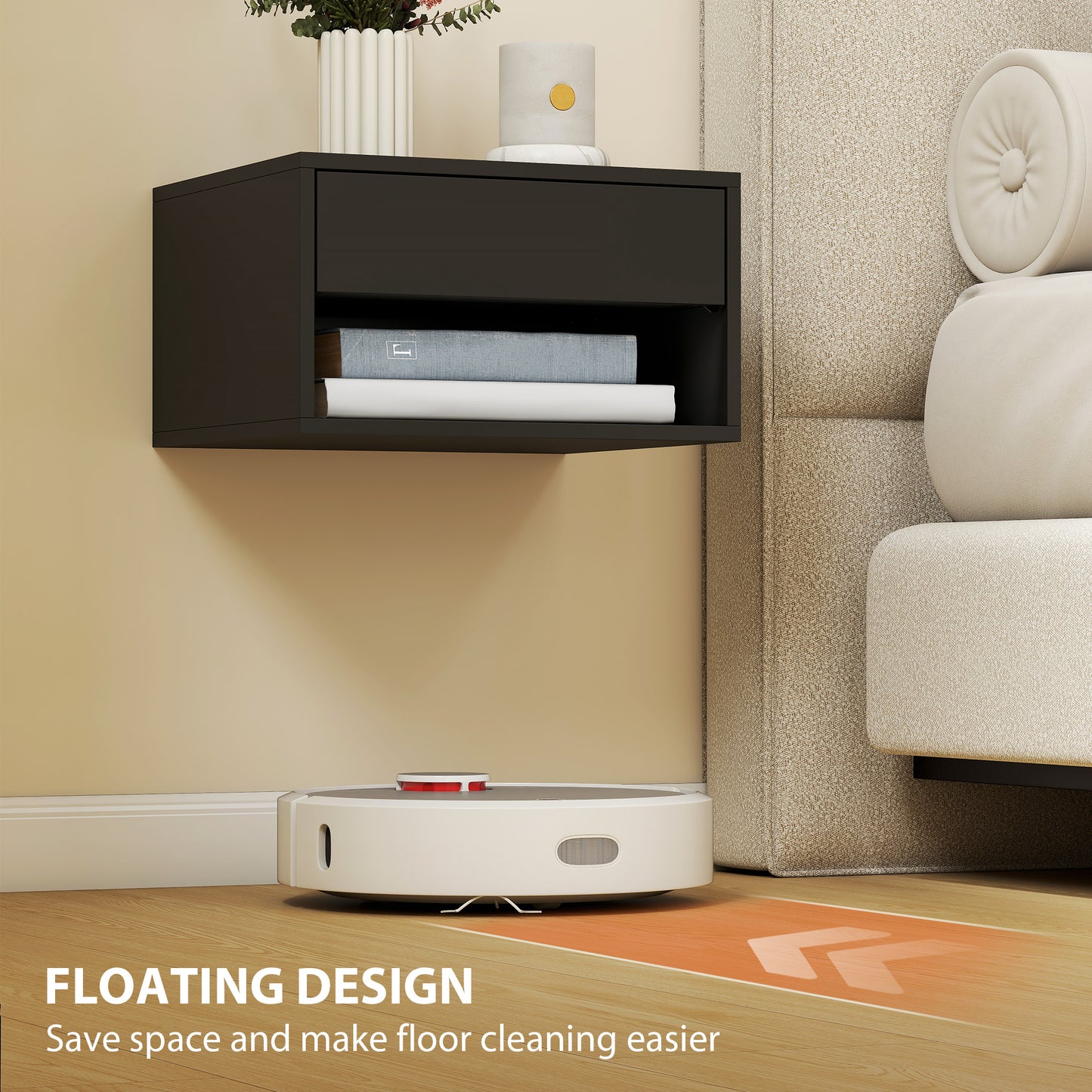 HOMCOM Floating Bedside Tables Set of 2, Wall Mounted Nightstand, High Gloss Black