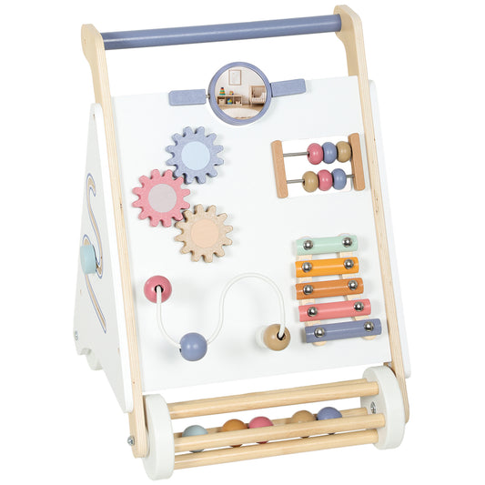 AIYAPLAY Wooden Baby Walker, Montessori Push Along Toy with 5 Blocks and Xylophone Mallet, Adjustable Speed for Toddlers 1.5-3Y