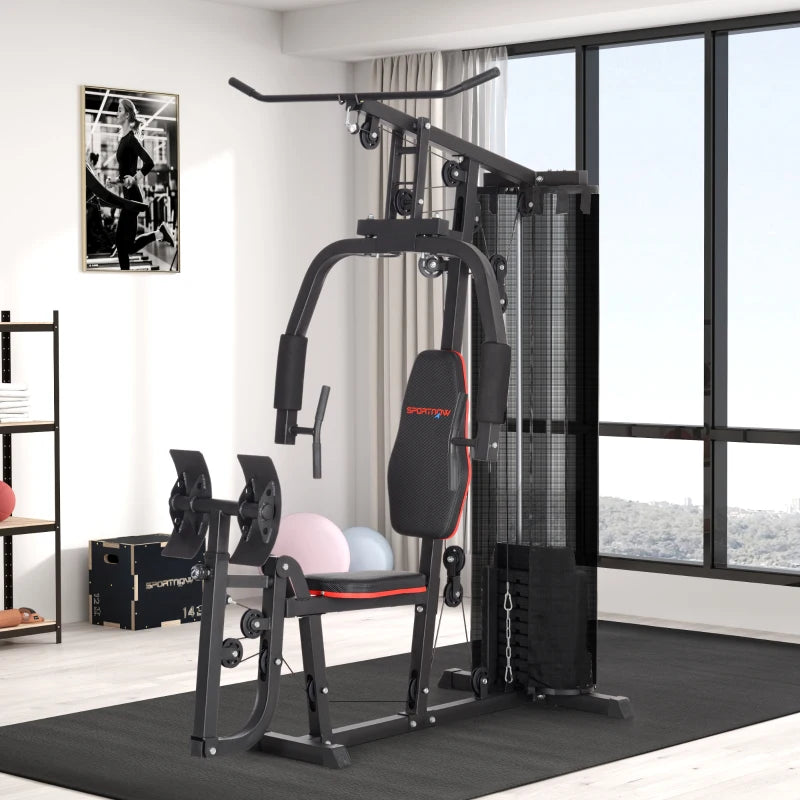 SPORTNOW Weights Machine, Multi Gym with 45kg Weight Stack, Compact Home Gym Leg Press Machine for Full Body Training