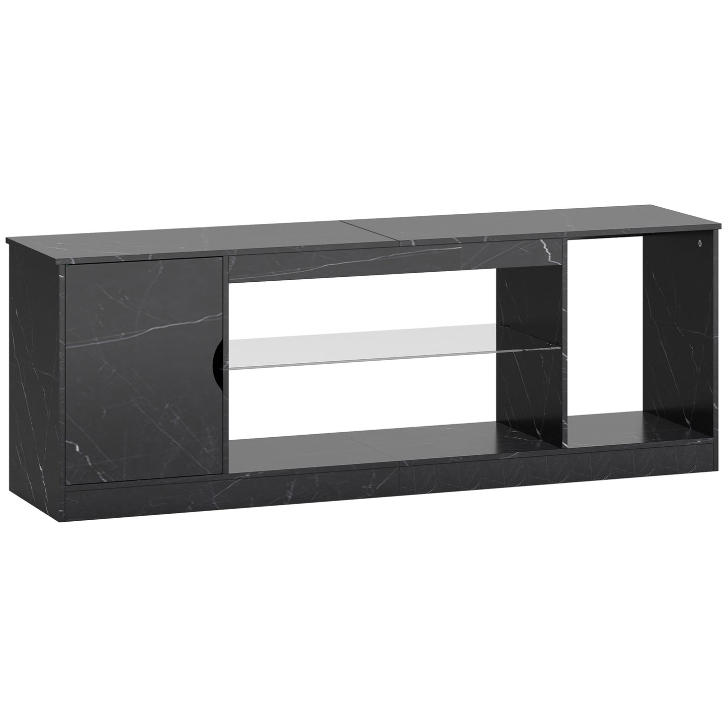 HOMCOM TV Stand Cabinet, Marble Effect, Glass Shelf & Storage for up to 55" TVs, Entertainment Unit for Living Room/Bedroom, Black