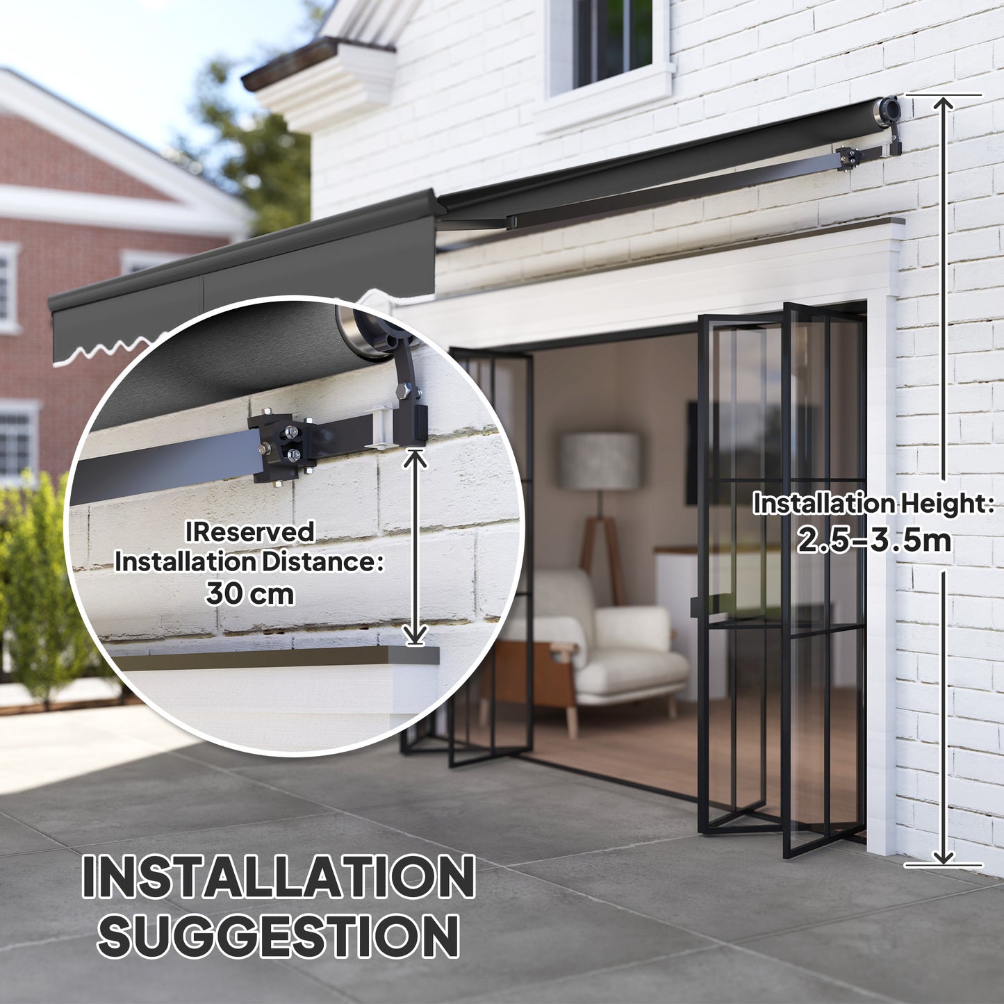 Outsunny Electric Awning, Remote Control, 3x2.5m, Aluminum Frame, DIY Retractable UV30+ Sun Shade Canopy for Patio/Garden, Dark Grey