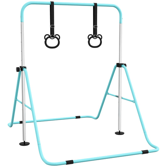 HOMCOM Adjustable Height, Foldable Kids Gymnastics Bar w/ Non-Slip Mats, for 3+ Years, Green