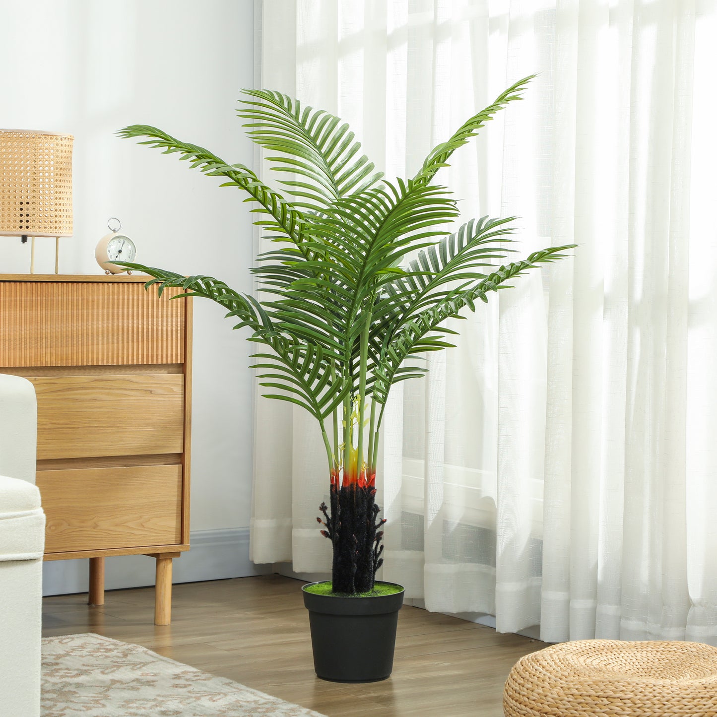 HOMCOM 120cm Artificial Areca Palm Tree with 9 PE Leaves, Plastic Pot, and Flocked Soil for Home Office Decor, Green