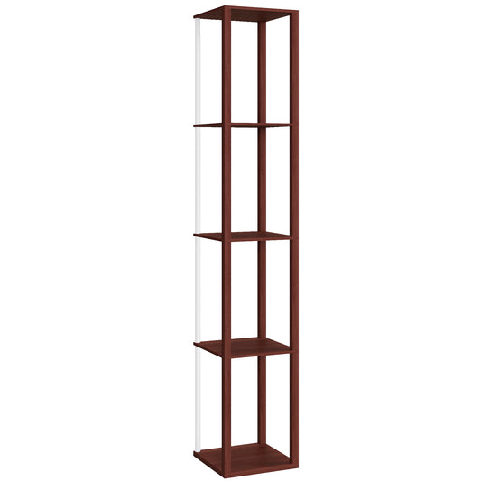 HOMCOM Floor Lamp with Shelves, RGB LED, Dimmable, Remote-Controlled, Adjustable Brightness & Speed, for Living Room/Bedroom/Office, Brown