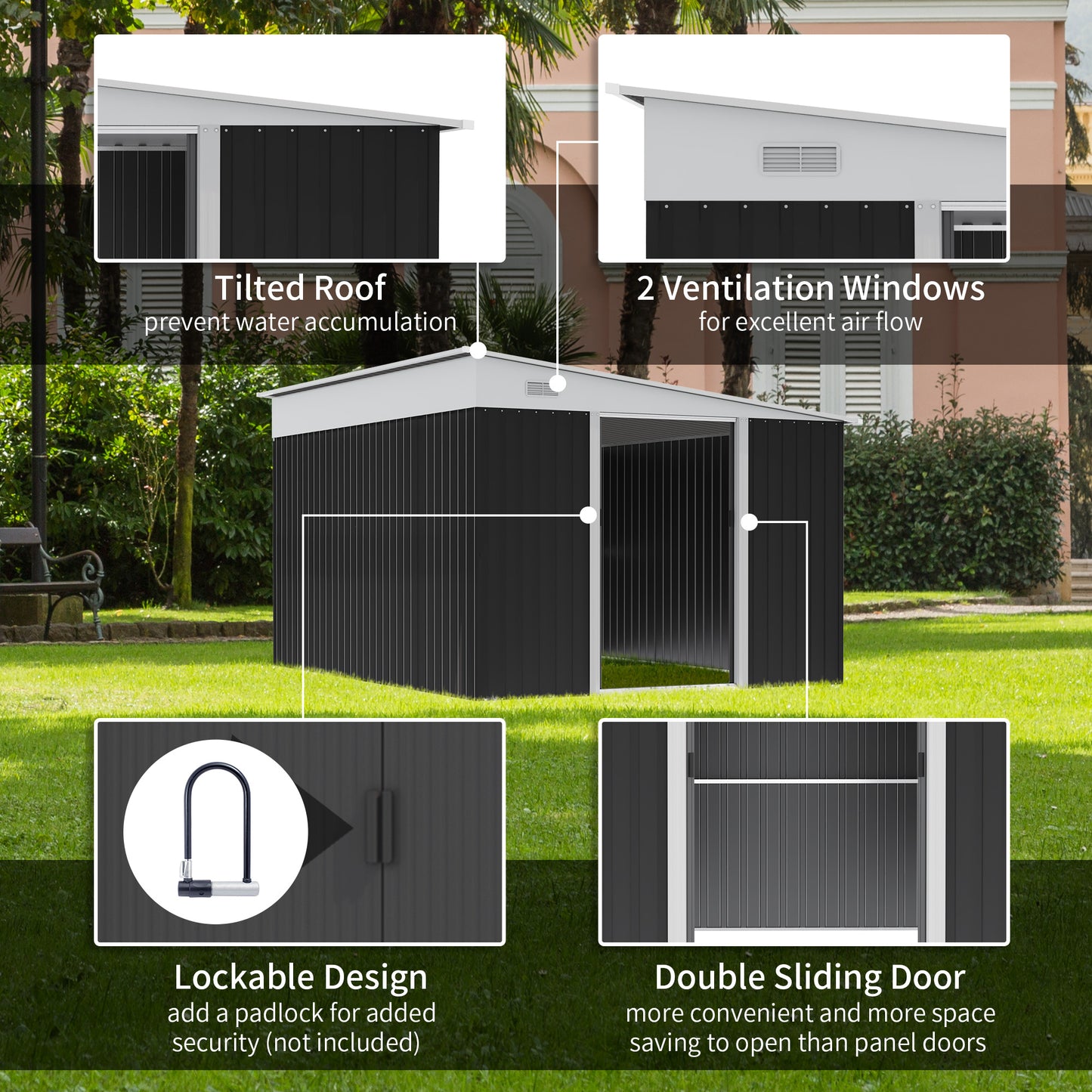 Outsunny Outdoor Garden Metal Storage Shed - Black