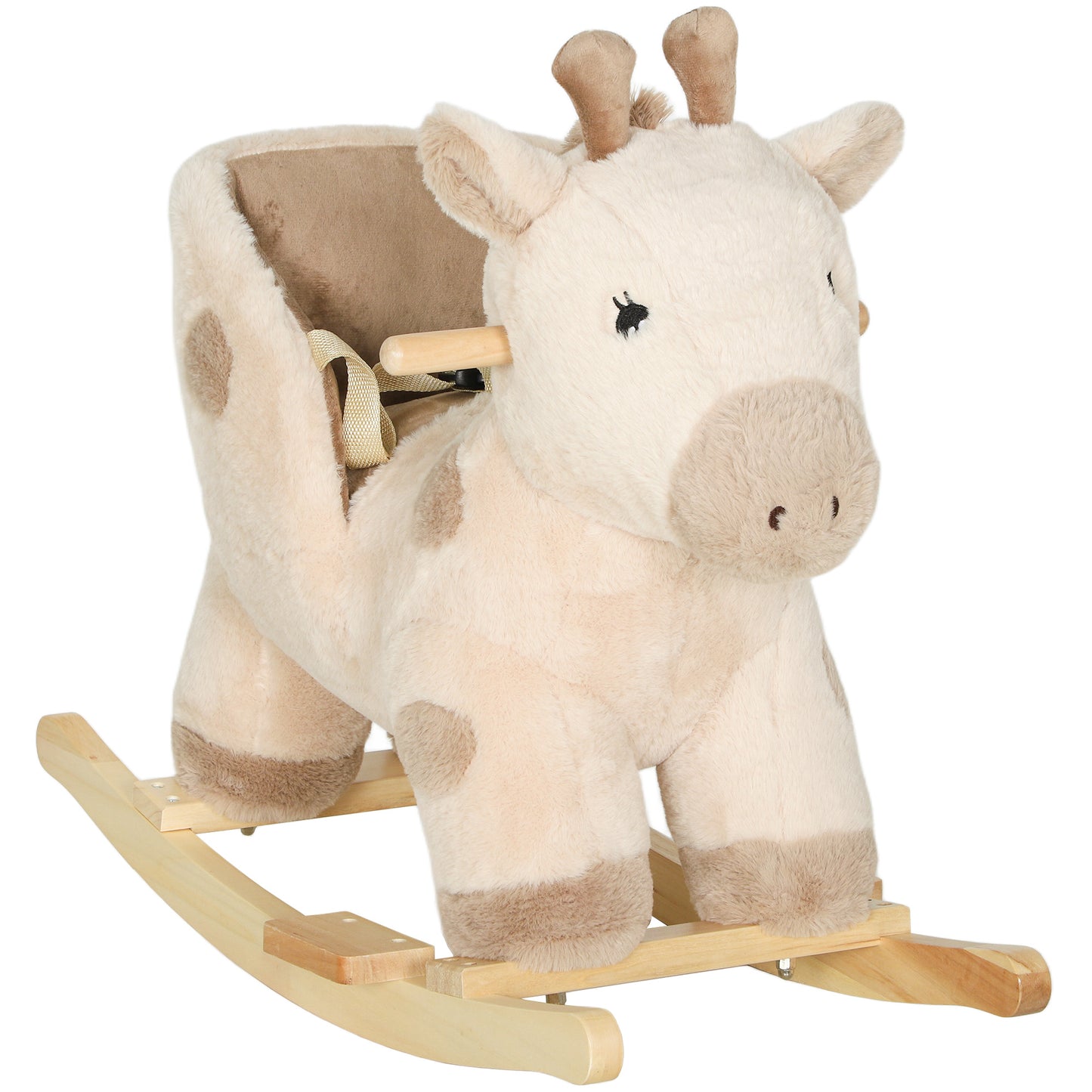 AIYAPLAY Rocking Horse, Stable Plush Ride on Horse Giraffe Design with Music, Security Belt, Baby Toy Rocker for 1-3 Years, Beige