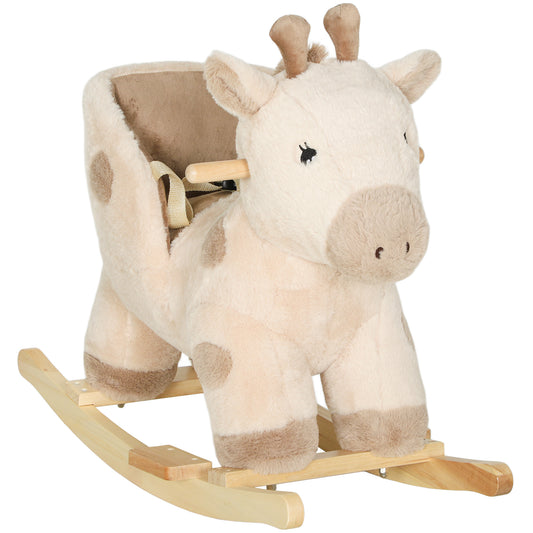 AIYAPLAY Rocking Horse, Stable Plush Ride on Horse Giraffe Design with Music, Security Belt, Baby Toy Rocker for 1-3 Years, Beige