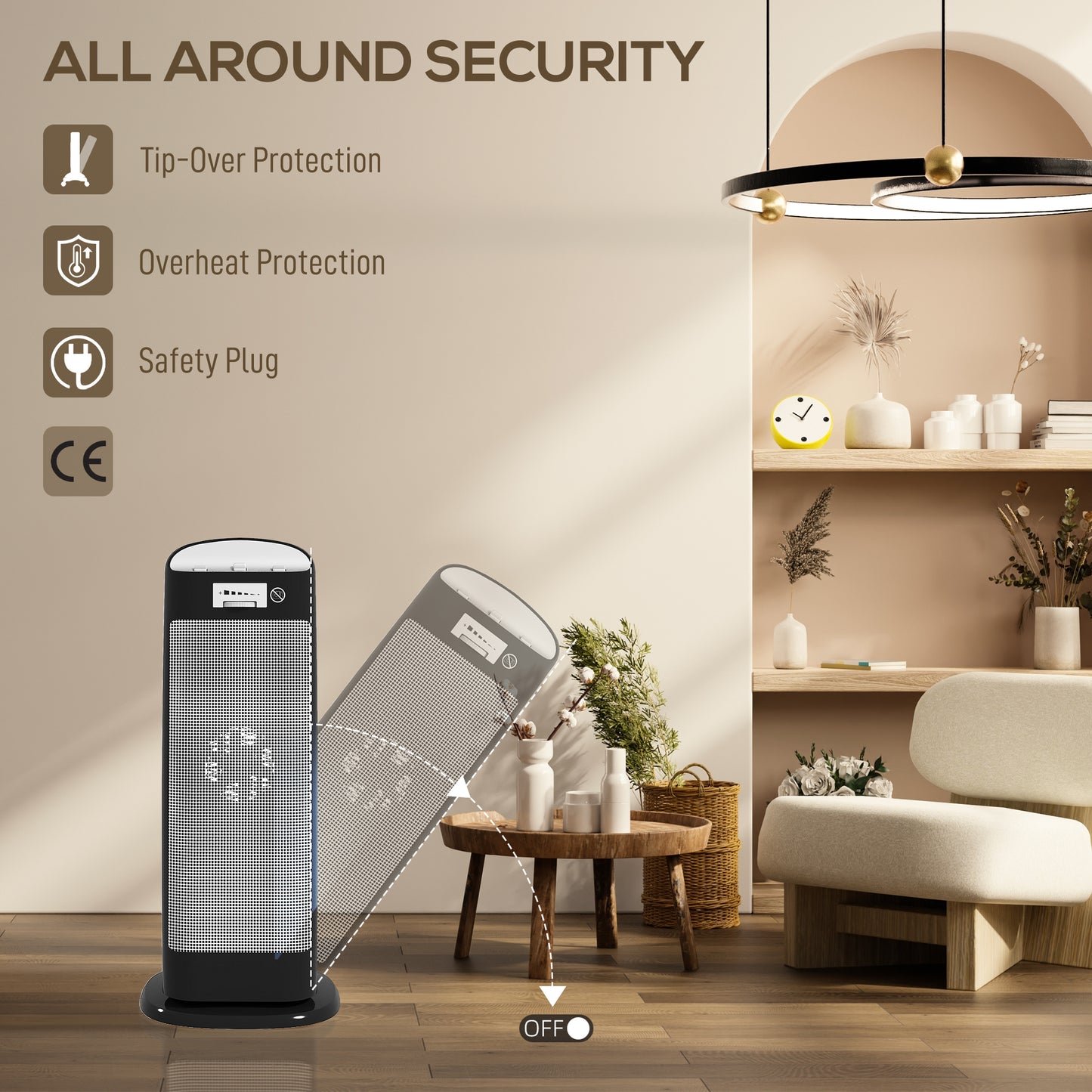 HOMCOM Ceramic Space Heater, 2000W Electric Fan, 4 Modes, Thermostat, 55° Oscillation, Tip-Over & Overheat Protection, for Bedroom/Office, Black