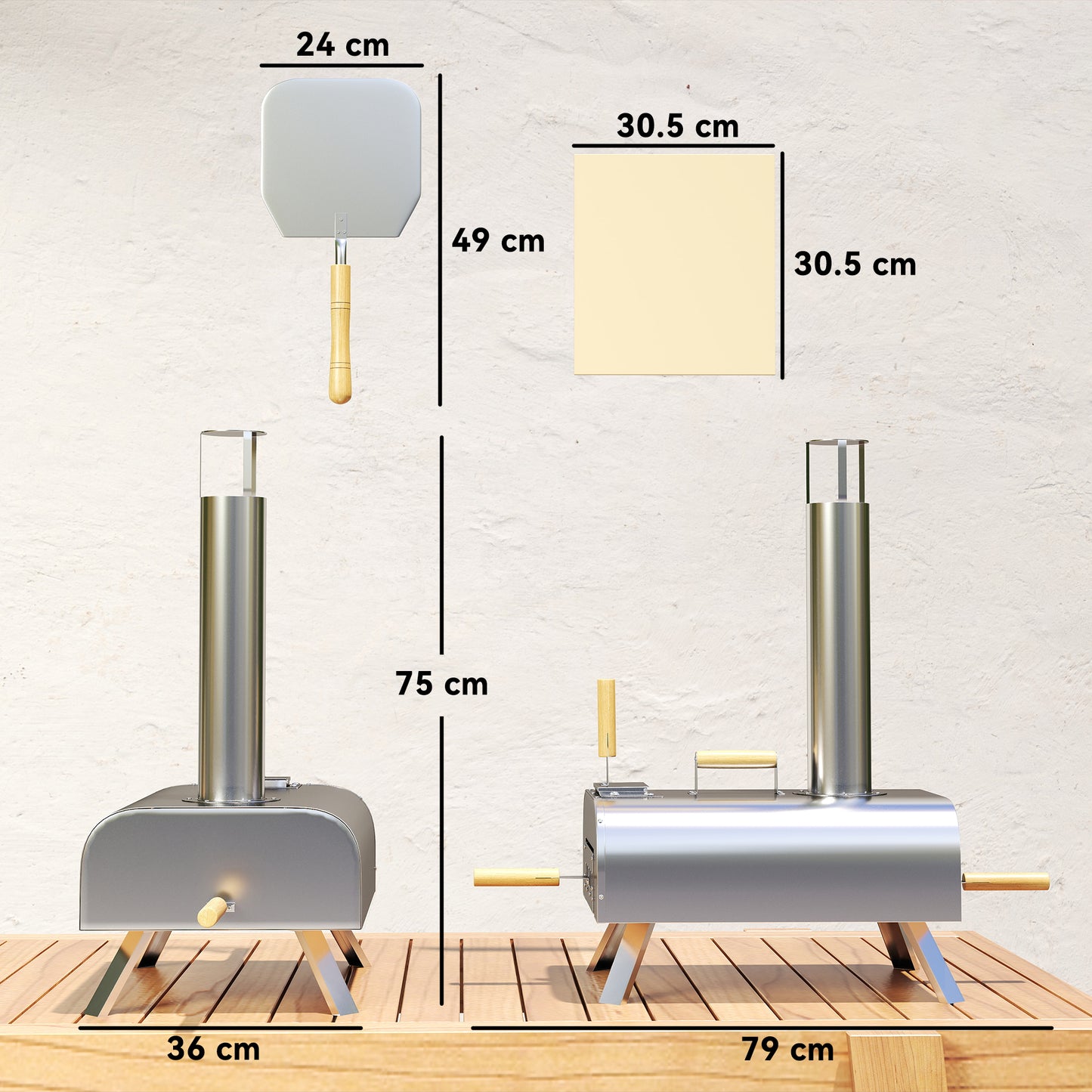 Outsunny Portable Wood Pellet Pizza Oven with Stone & Peel, Foldable Legs, Chimney, 12" Wood Fired Pizza Maker, Stainless Steel for Outdoor Cooking