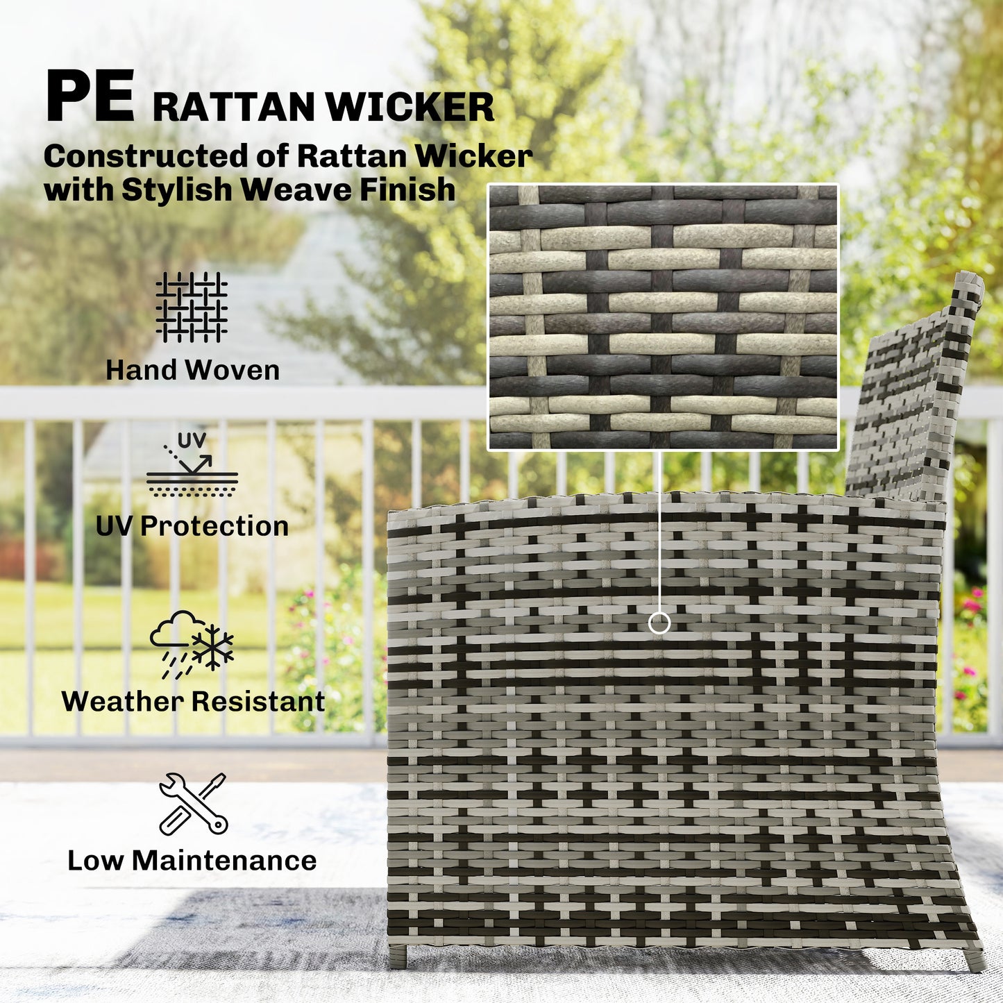 Outsunny 6 Piece Rattan Garden Furniture, Space-Saving Patio Furniture Set with Nesting Tables, Chairs, Stools, Cushions, Grey