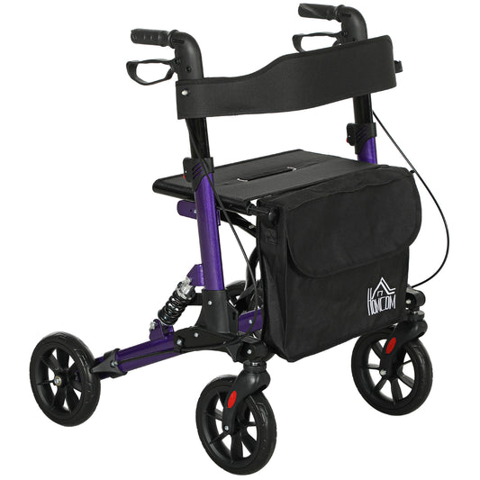 HOMCOM Rollator Walker with Seat, Suspension, Adjustable Handle, 4 Wheels, Purple
