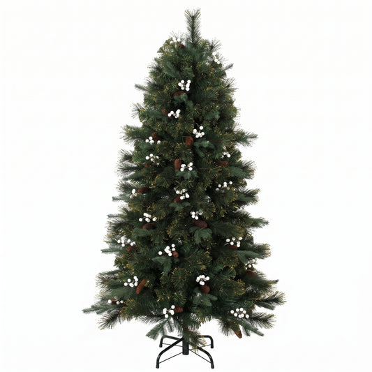 HOMCOM 5ft Artificial Christmas Tree, Fir Hinged Xmas Tree with 490 Branch Tips, Foldable Metal Stand, Easy Assembly, Green