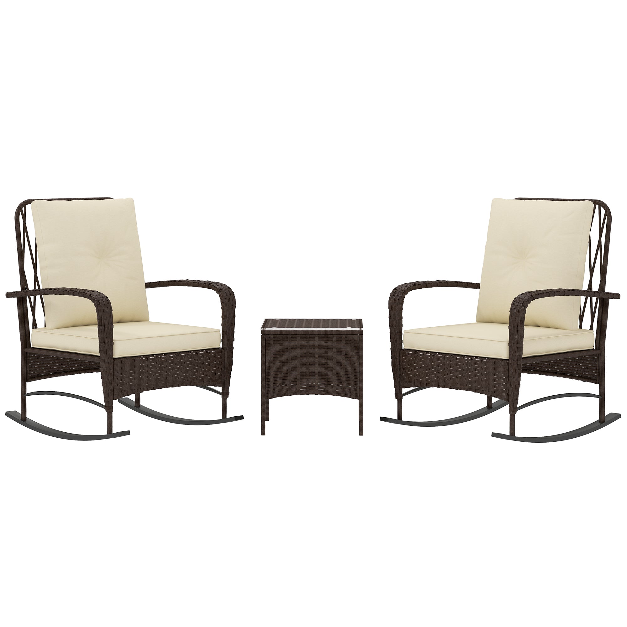Outsunny Three-Piece Rocking Chair Rattan Bistro Set - Brown – mhstar.co.uk