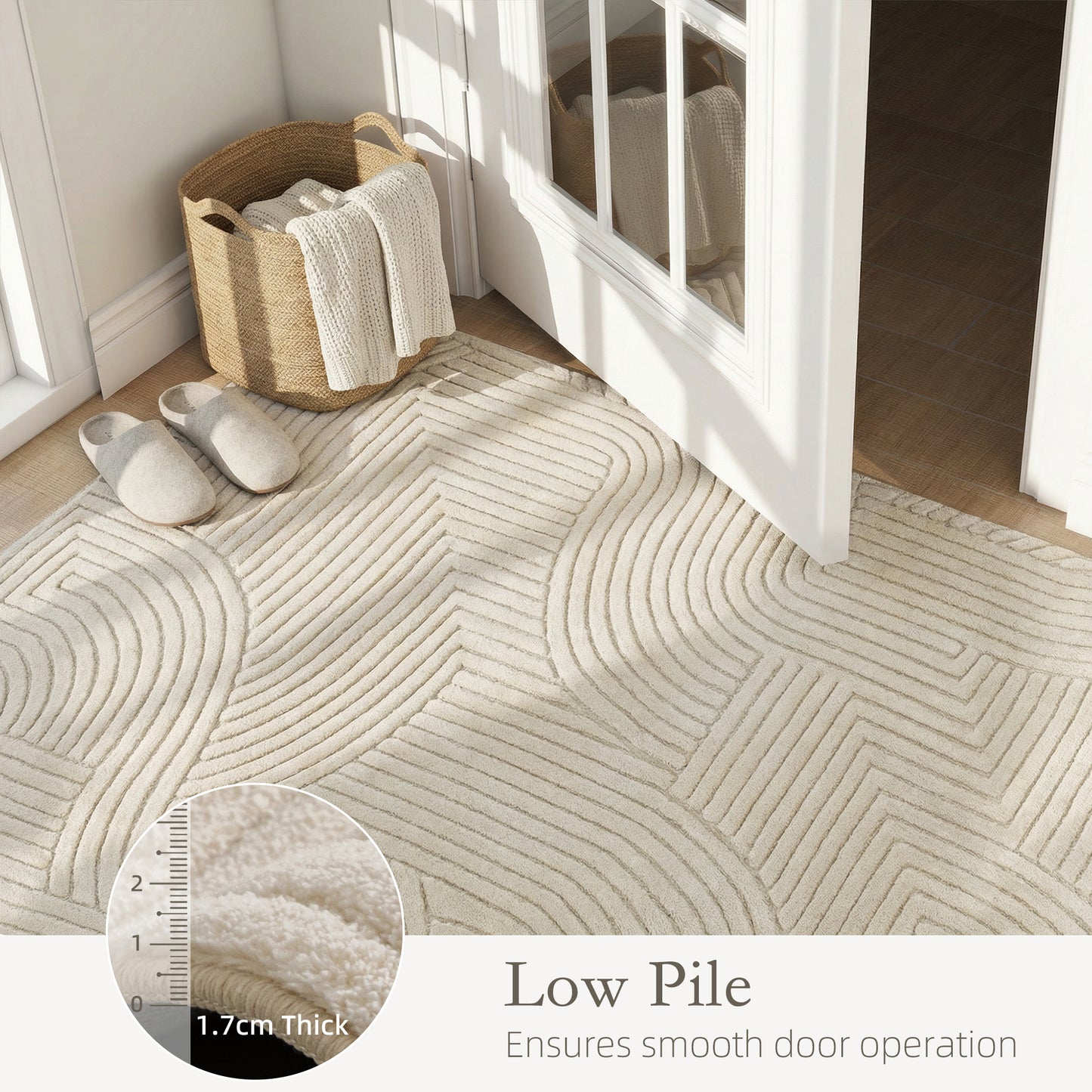 HOMCOM Modern Geometric Rug, Thick & Plush, Non-Slip, 200 x 140 cm – Cream, Living Room/Bedroom/Office