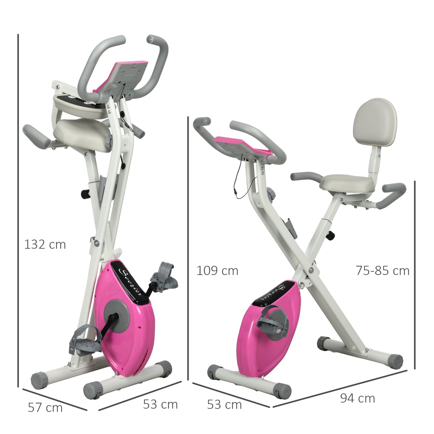 HOMCOM Folding Exercise Bike, 8 Level Magnetic Resistance Indoor Stationary Bike, Upright Fitness Bike with Backrest Tablet Holder, 5 Level Adjustable Seat Height, White