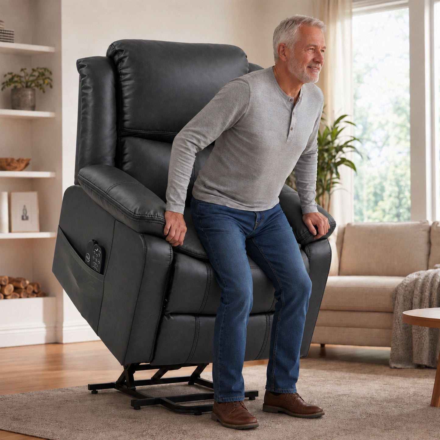HOMCOM Riser Recliner Chair with Massage and Heat, PU Leather Power Electric Lift Armchair for Elderly, Charcoal Grey